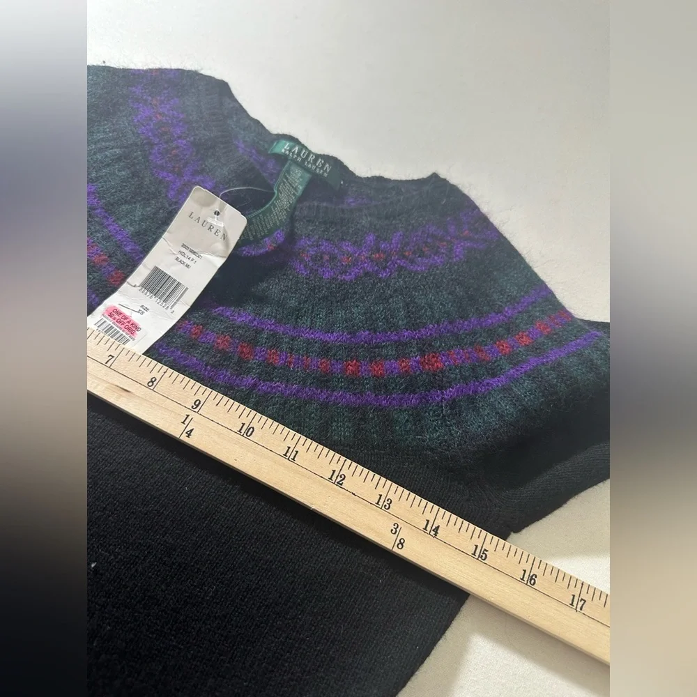 Lauren Ralph Lauren Peplum Sweater Women XS Black NWT‎ Nordic Fair Isle Mohair